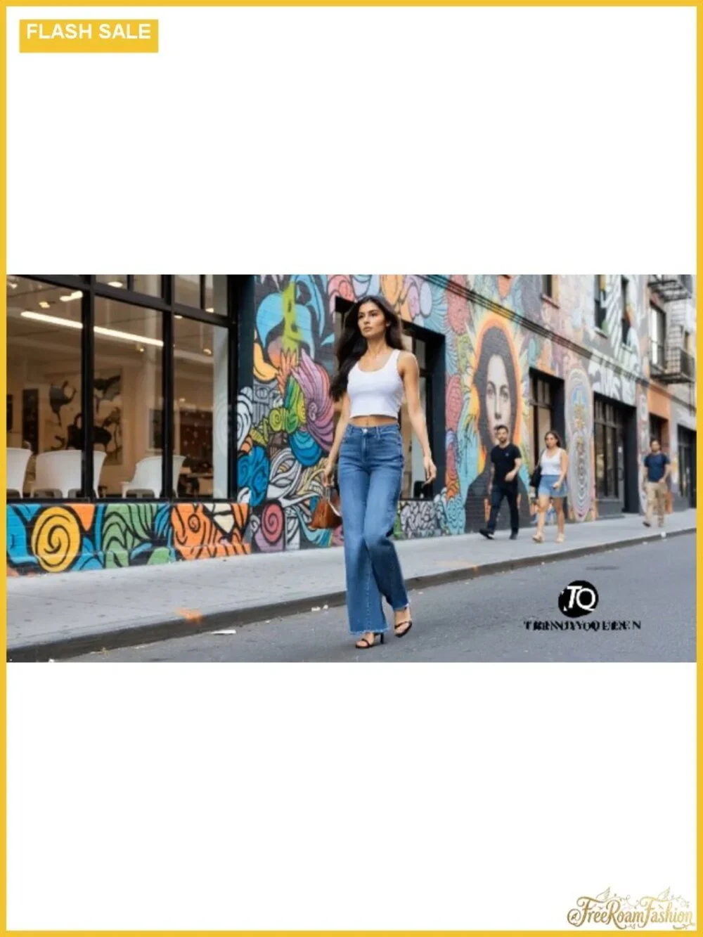 Wide Leg High Waisted Stretch Jeans Raw Hem Baggy Denim Pants